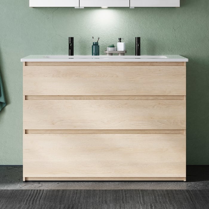 burgbad Lin20 Waschtischunterschrank mit Keramik-Waschtisch 123 cm, 3 Auszüge