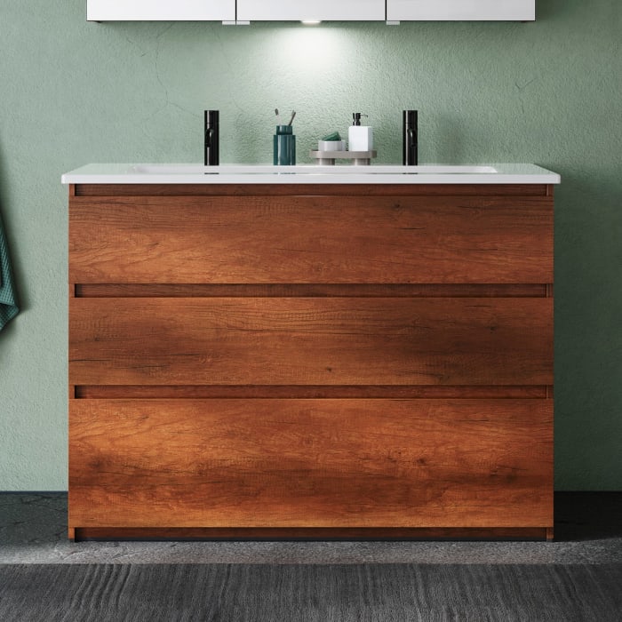 burgbad Lin20 Waschtischunterschrank mit Keramik-Waschtisch 123 cm, 3 Auszüge