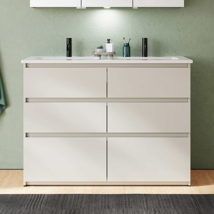 burgbad Lin20 Waschtischunterschrank mit Keramik-Doppelwaschtisch 123 cm, 6 Auszüge