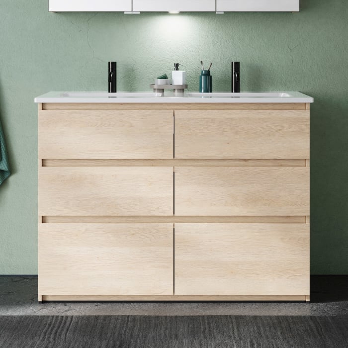 burgbad Lin20 Waschtischunterschrank mit Keramik-Doppelwaschtisch 123 cm, 6 Auszüge