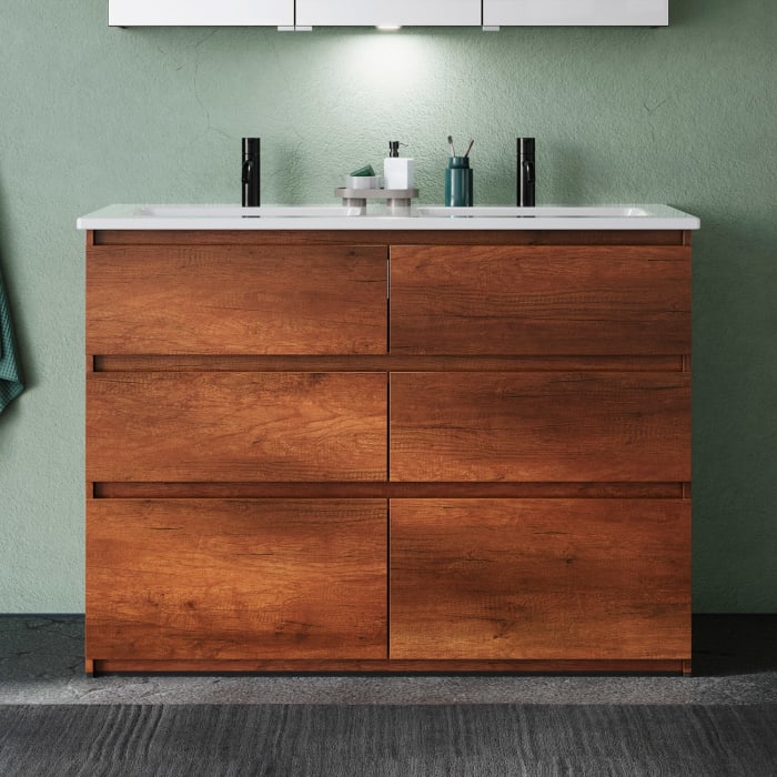 burgbad Lin20 Waschtischunterschrank mit Keramik-Doppelwaschtisch 123 cm, 6 Auszüge