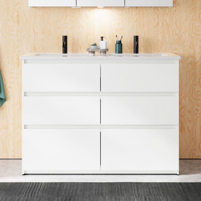 burgbad Lin20 Waschtischunterschrank mit Keramik-Doppelwaschtisch 123 cm, 6 Auszüge
