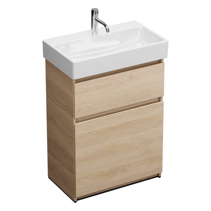 burgbad Lin20 Waschtischunterschrank mit Keramik-Waschtisch 63 cm, 2 Auszüge