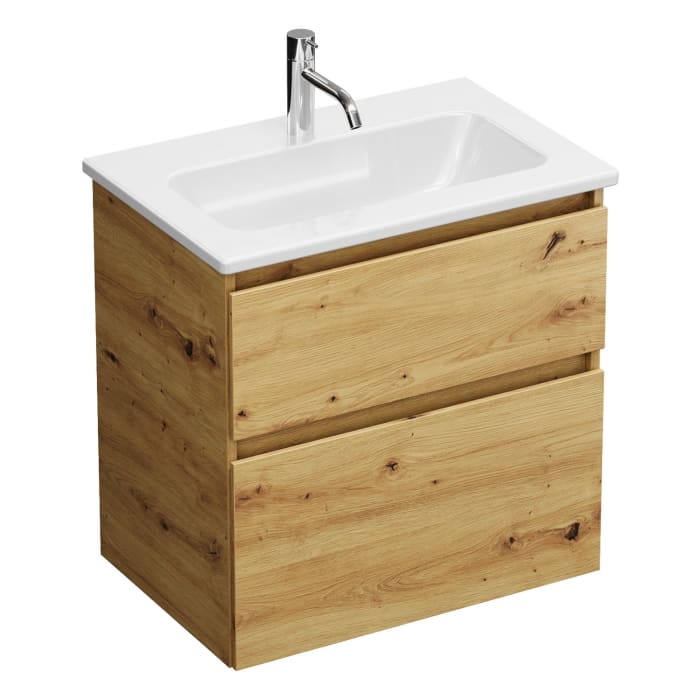 burgbad Lin20 Waschtischunterschrank mit Keramik-Waschtisch 63 cm, 2 Auszüge