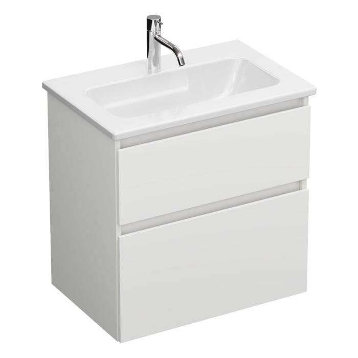 burgbad Lin20 Waschtischunterschrank mit Keramik-Waschtisch 63 cm, 2 Auszüge