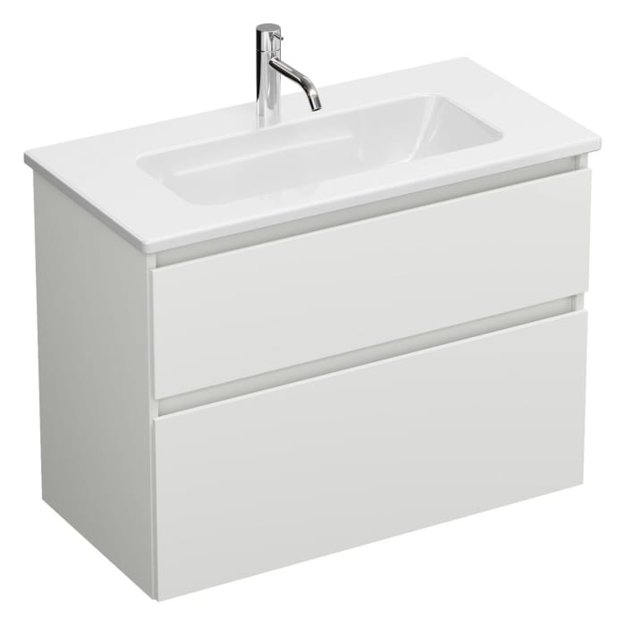 burgbad Lin20 Waschtischunterschrank mit Keramik-Waschtisch 83 cm, 2 Auszüge