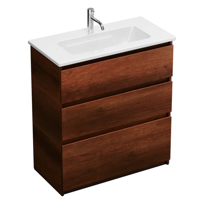 burgbad Lin20 Waschtischunterschrank mit Keramik-Waschtisch 83 cm, 3 Auszüge