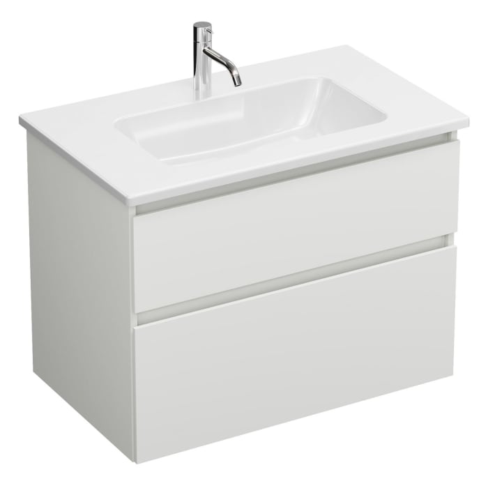 burgbad Lin20 Waschtischunterschrank mit Keramik-Waschtisch 83 cm, 2 Auszüge