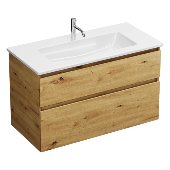 burgbad Lin20 Waschtischunterschrank mit Keramik-Waschtisch 103 cm, 2 Auszüge