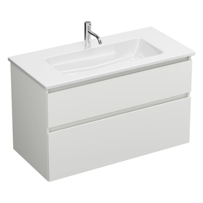 burgbad Lin20 Waschtischunterschrank mit Keramik-Waschtisch 103 cm, 2 Auszüge