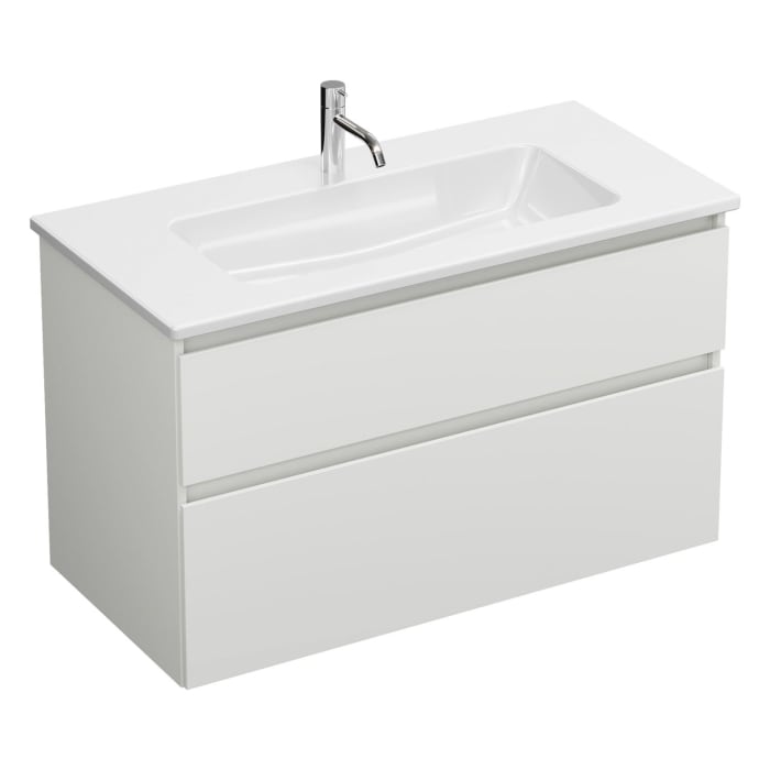 burgbad Lin20 Waschtischunterschrank mit Keramik-Waschtisch 103 cm, 2 Auszüge