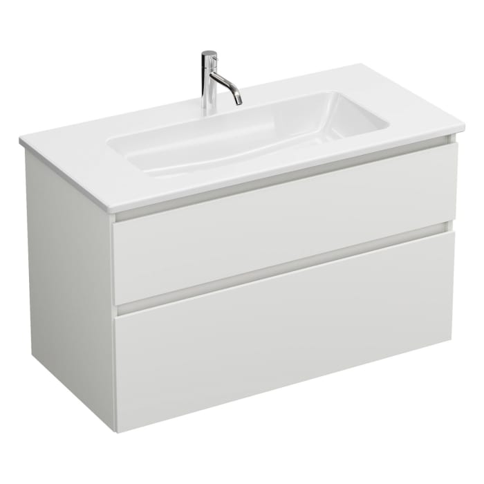 burgbad Lin20 Waschtischunterschrank mit Keramik-Waschtisch 103 cm, 2 Auszüge