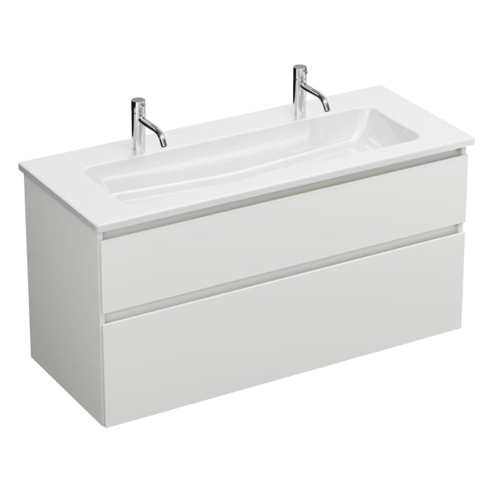 burgbad Lin20 Waschtischunterschrank mit Keramik-Waschtisch 123 cm, 2 Auszüge