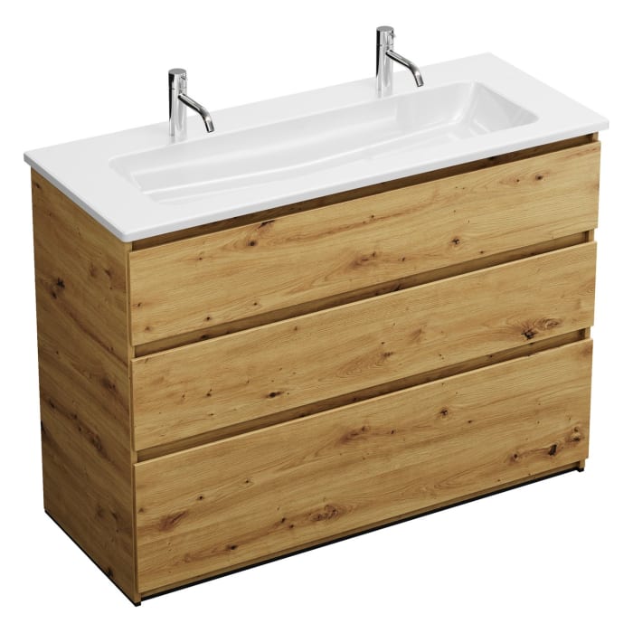 burgbad Lin20 Waschtischunterschrank mit Keramik-Waschtisch 123 cm, 3 Auszüge