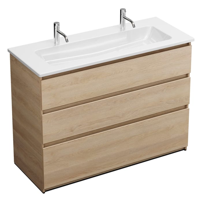 burgbad Lin20 Waschtischunterschrank mit Keramik-Waschtisch 123 cm, 3 Auszüge