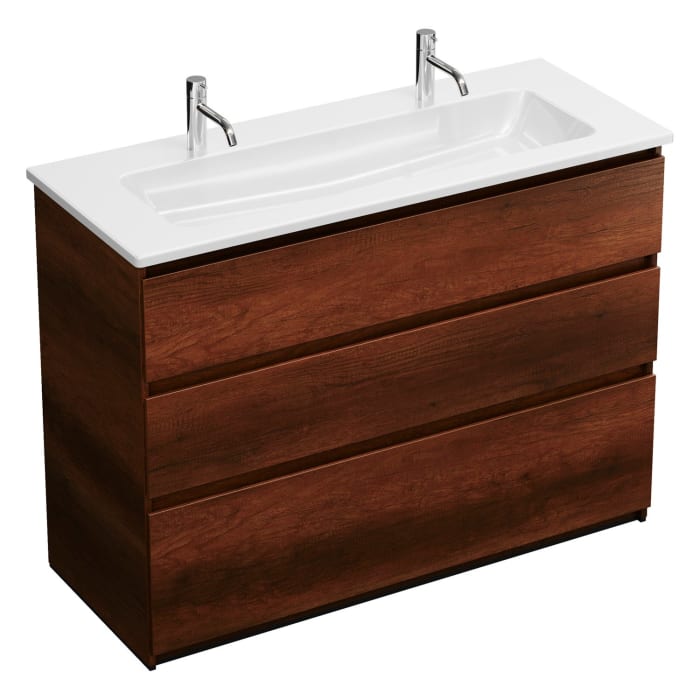 burgbad Lin20 Waschtischunterschrank mit Keramik-Waschtisch 123 cm, 3 Auszüge