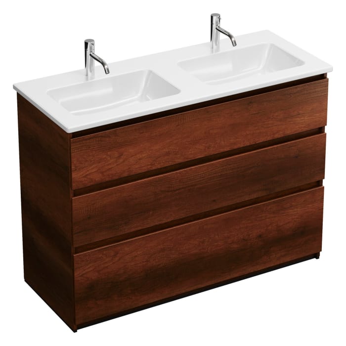 burgbad Lin20 Waschtischunterschrank mit Keramik-Doppelwaschtisch 123 cm, 3 Auszüge