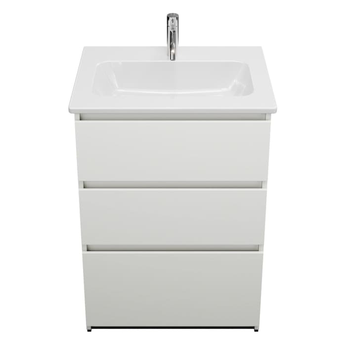 burgbad Lin20 Waschtischunterschrank mit Keramik-Waschtisch 63 cm, 3 Auszüge