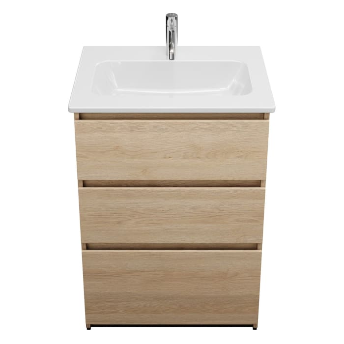 burgbad Lin20 Waschtischunterschrank mit Keramik-Waschtisch 63 cm, 3 Auszüge