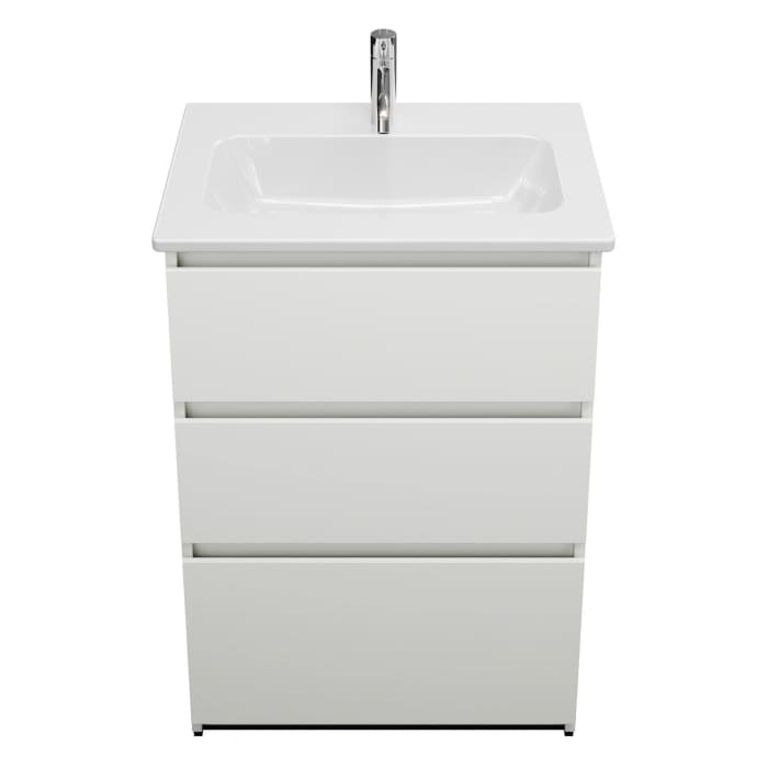 burgbad Lin20 Waschtischunterschrank mit Keramik-Waschtisch 63 cm, 3 Auszüge