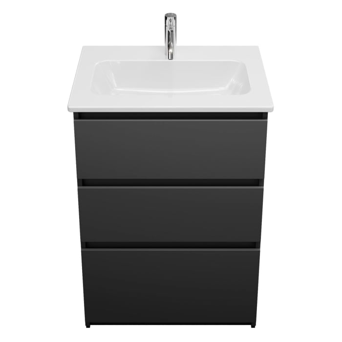 burgbad Lin20 Waschtischunterschrank mit Keramik-Waschtisch 63 cm, 3 Auszüge