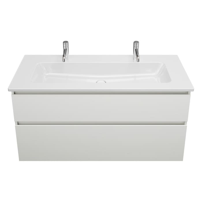 burgbad Lin20 Waschtischunterschrank mit Keramik-Waschtisch 123 cm, 2 Auszüge