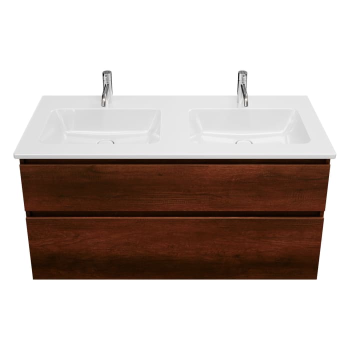 burgbad Lin20 Waschtischunterschrank mit Keramik-Doppelwaschtisch 123 cm, 2 Auszüge