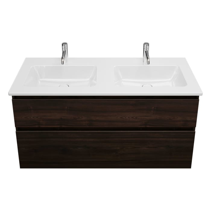 burgbad Lin20 Waschtischunterschrank mit Keramik-Doppelwaschtisch 123 cm, 2 Auszüge