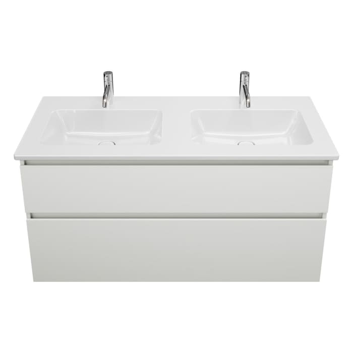 burgbad Lin20 Waschtischunterschrank mit Keramik-Doppelwaschtisch 123 cm, 2 Auszüge