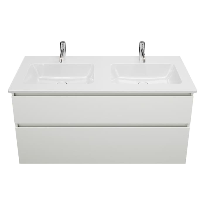 burgbad Lin20 Waschtischunterschrank mit Keramik-Doppelwaschtisch 123 cm, 2 Auszüge