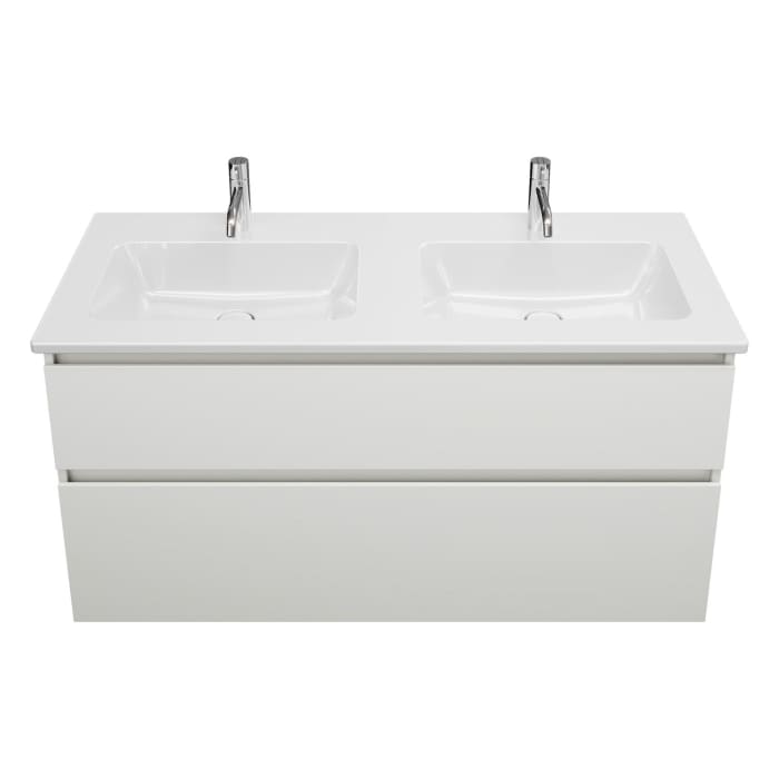 burgbad Lin20 Waschtischunterschrank mit Keramik-Doppelwaschtisch 123 cm, 2 Auszüge