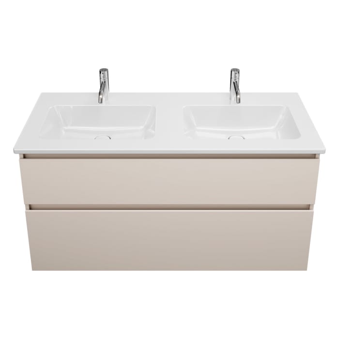 burgbad Lin20 Waschtischunterschrank mit Keramik-Doppelwaschtisch 123 cm, 2 Auszüge