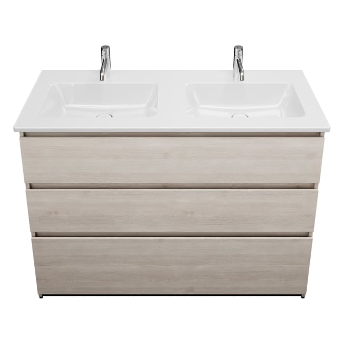 burgbad Lin20 Waschtischunterschrank mit Keramik-Doppelwaschtisch 123 cm, 3 Auszüge