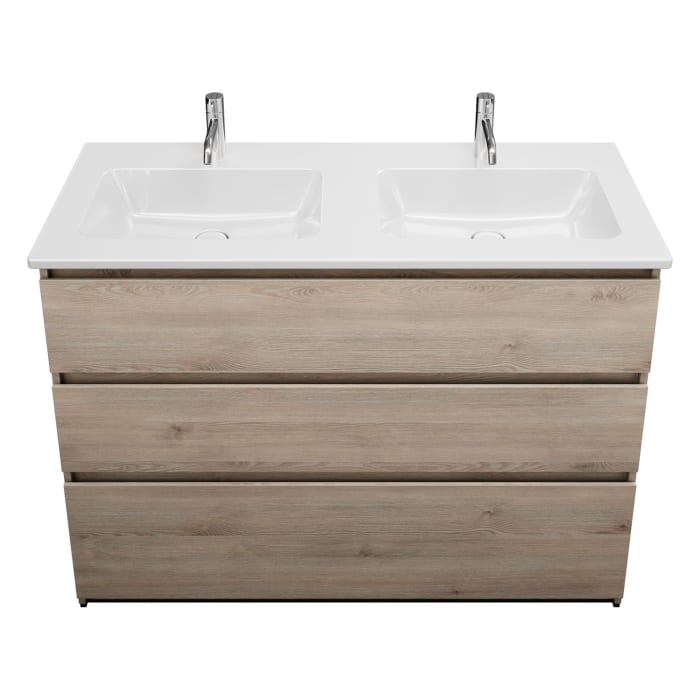 burgbad Lin20 Waschtischunterschrank mit Keramik-Doppelwaschtisch 123 cm, 3 Auszüge