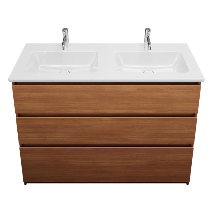 burgbad Lin20 Waschtischunterschrank mit Keramik-Doppelwaschtisch 123 cm, 3 Auszüge