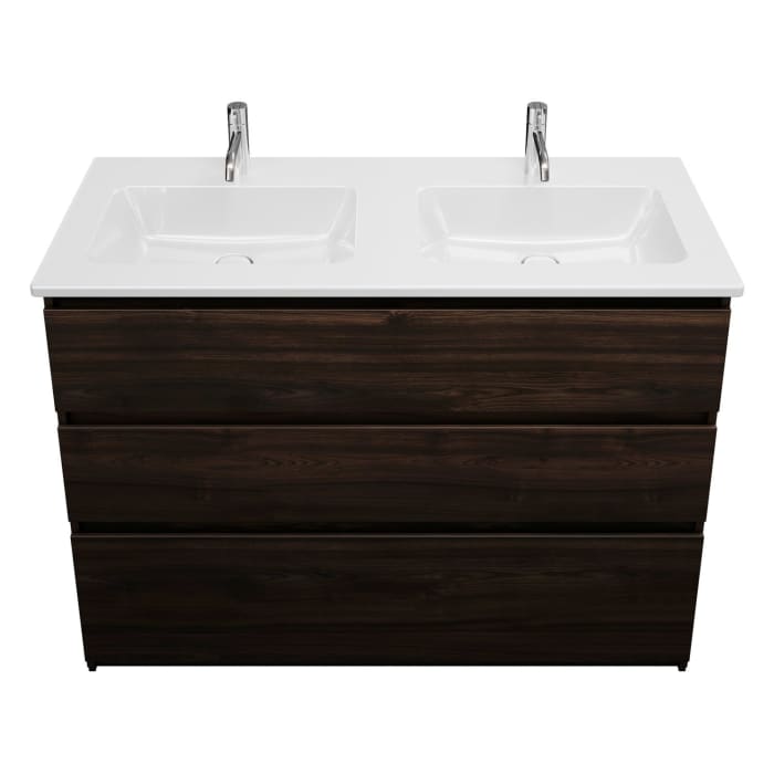 burgbad Lin20 Waschtischunterschrank mit Keramik-Doppelwaschtisch 123 cm, 3 Auszüge