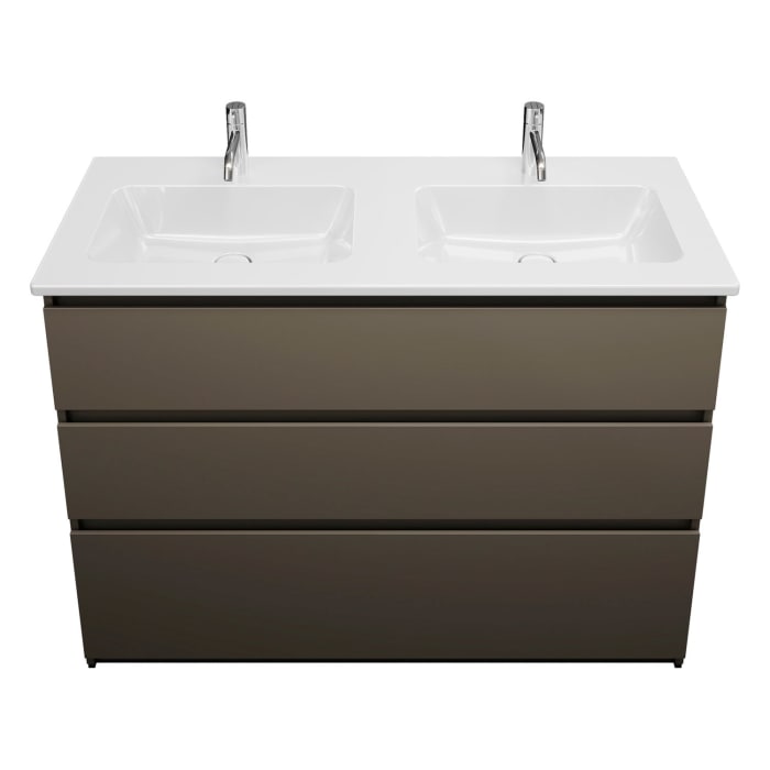 burgbad Lin20 Waschtischunterschrank mit Keramik-Doppelwaschtisch 123 cm, 3 Auszüge