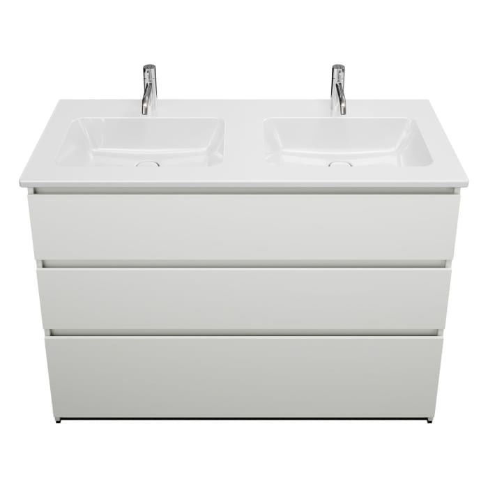 burgbad Lin20 Waschtischunterschrank mit Keramik-Doppelwaschtisch 123 cm, 3 Auszüge