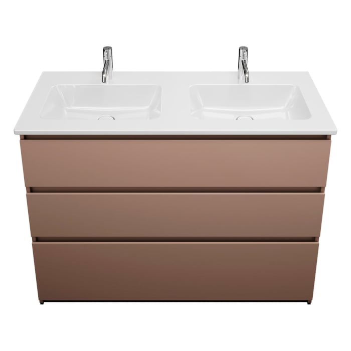 burgbad Lin20 Waschtischunterschrank mit Keramik-Doppelwaschtisch 123 cm, 3 Auszüge