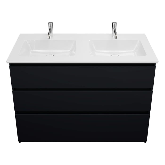 burgbad Lin20 Waschtischunterschrank mit Keramik-Doppelwaschtisch 123 cm, 3 Auszüge