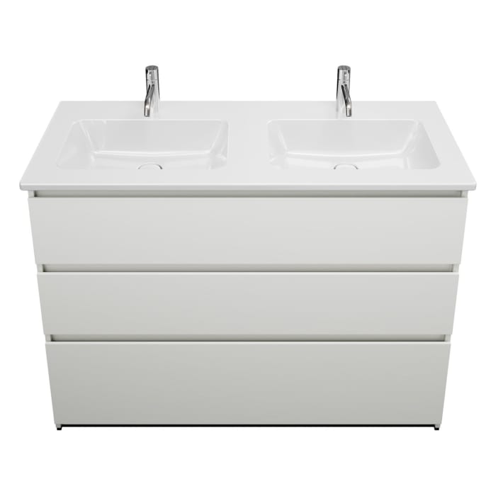 burgbad Lin20 Waschtischunterschrank mit Keramik-Doppelwaschtisch 123 cm, 3 Auszüge