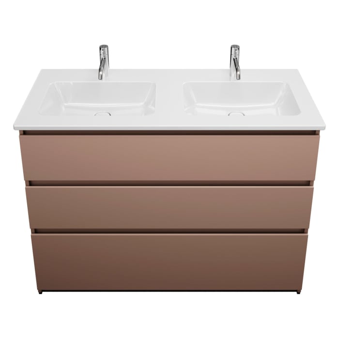 burgbad Lin20 Waschtischunterschrank mit Keramik-Doppelwaschtisch 123 cm, 3 Auszüge