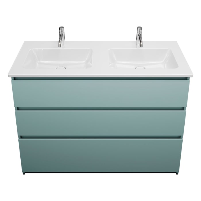 burgbad Lin20 Waschtischunterschrank mit Keramik-Doppelwaschtisch 123 cm, 3 Auszüge