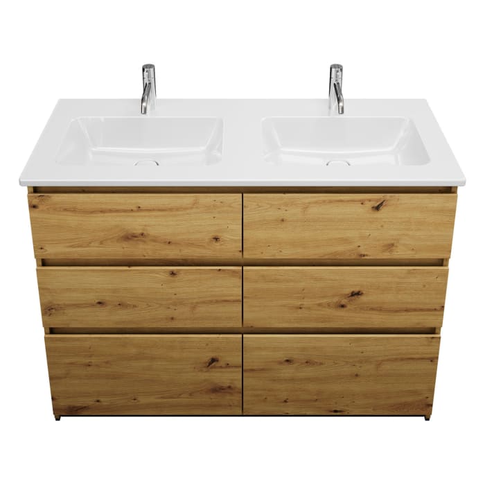 burgbad Lin20 Waschtischunterschrank mit Keramik-Doppelwaschtisch 123 cm, 6 Auszüge