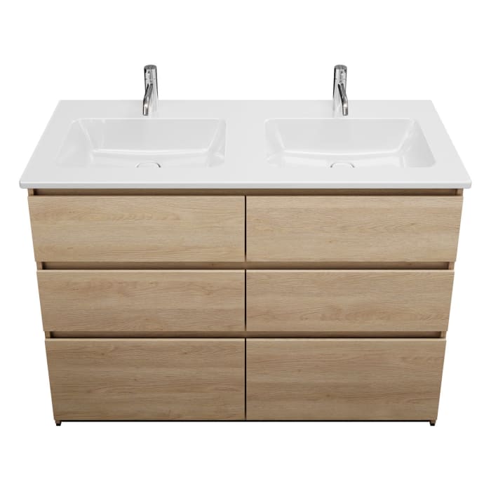 burgbad Lin20 Waschtischunterschrank mit Keramik-Doppelwaschtisch 123 cm, 6 Auszüge