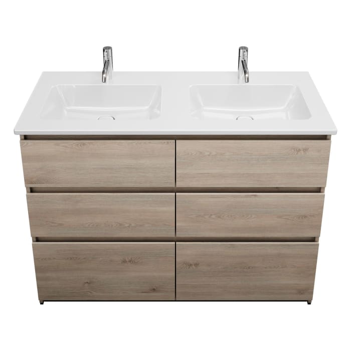 burgbad Lin20 Waschtischunterschrank mit Keramik-Doppelwaschtisch 123 cm, 6 Auszüge