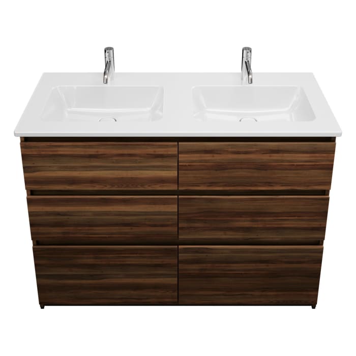 burgbad Lin20 Waschtischunterschrank mit Keramik-Doppelwaschtisch 123 cm, 6 Auszüge