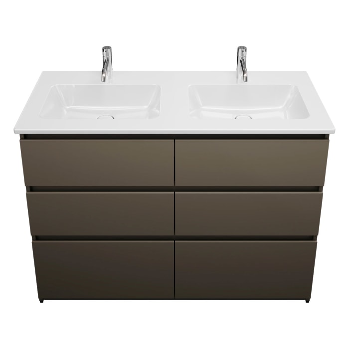 burgbad Lin20 Waschtischunterschrank mit Keramik-Doppelwaschtisch 123 cm, 6 Auszüge