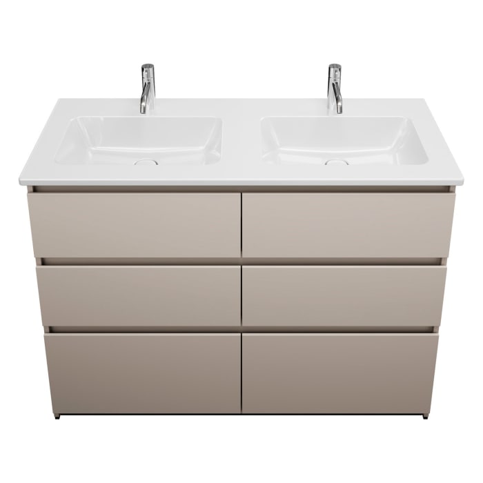 burgbad Lin20 Waschtischunterschrank mit Keramik-Doppelwaschtisch 123 cm, 6 Auszüge