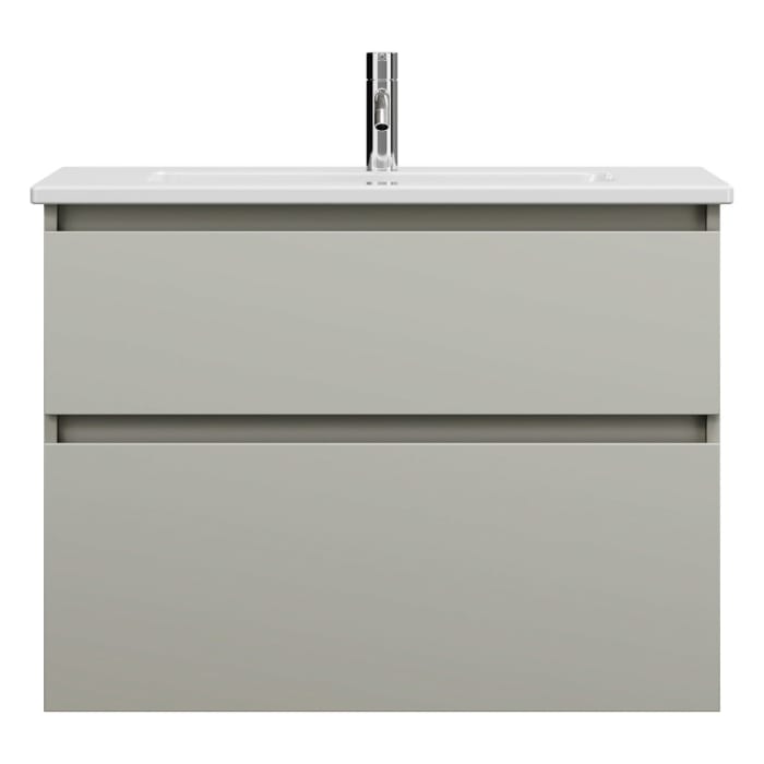 burgbad Lin20 Waschtischunterschrank mit Keramik-Waschtisch 83 cm, 2 Auszüge